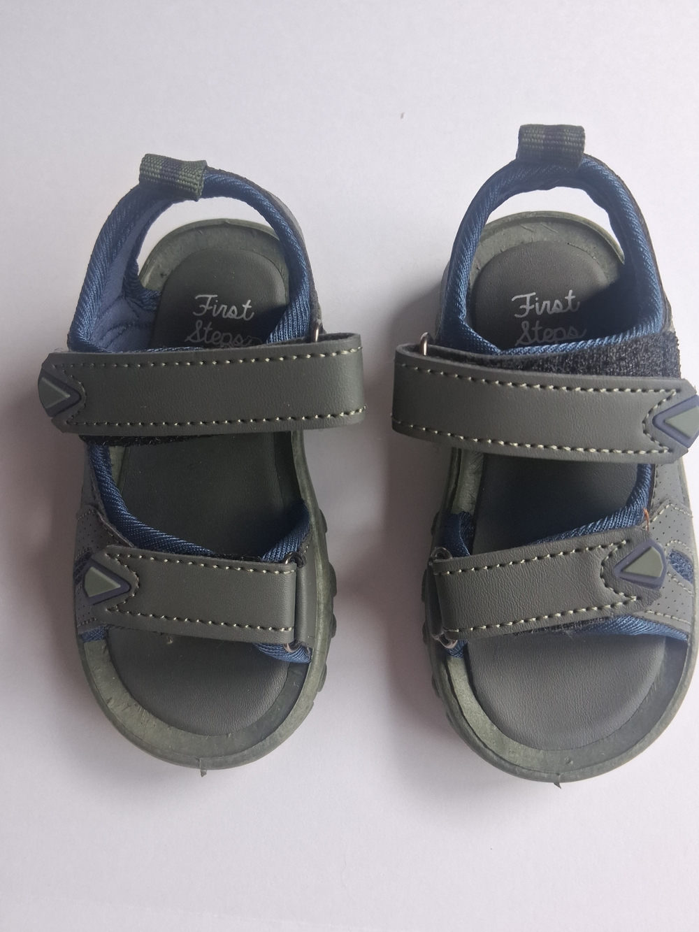 First Steps Kids Gray With Navy Accents Adjustable Sandals